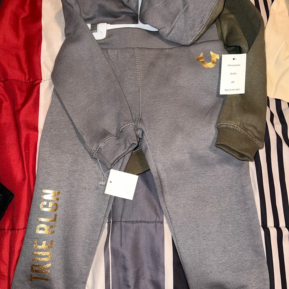 True Religion Gray and Gold Joggers with Tapered Leg